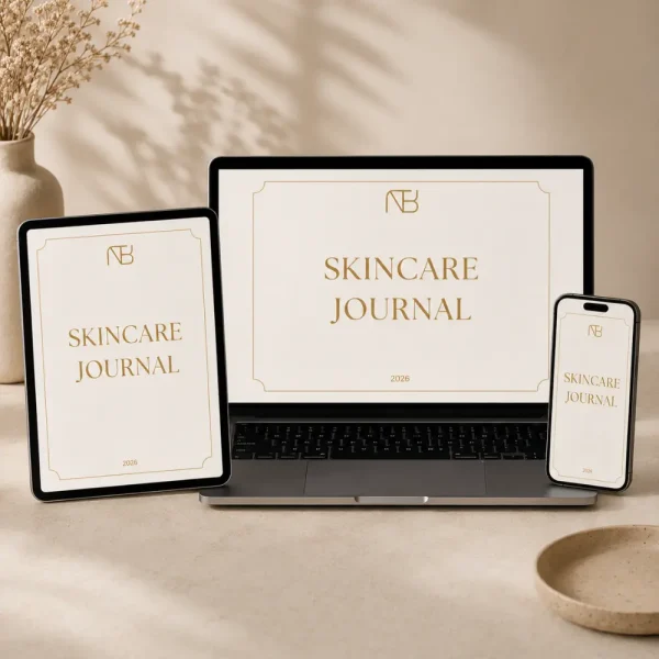 Skin Care Journal Nutri Bu Alma apresentado em tablet, computador e telemóvel