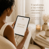 Mulher a usar o Skin Care Journal Nutri Bu Alma no tablet como guia diário de autocuidado da pele